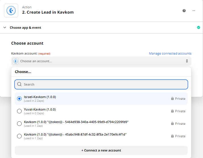 Zapier pour Kavkom - quel compte nous voulons connecter Zapier pour Kavkom - quel compte nous voulons connecter