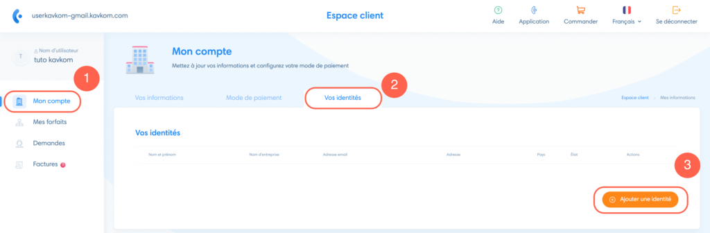 Accès à "Ajouter une identité"