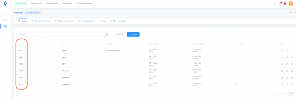Retrouve le module ID 