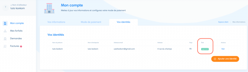 Validation de l'identité 
