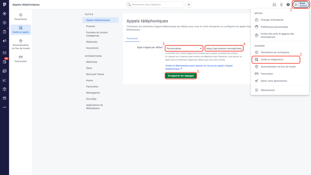 Mettre le lien personnaliser sur Pipedrive