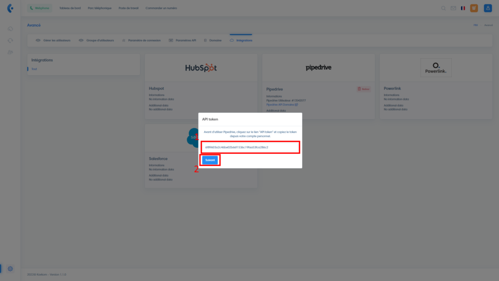 Renseigner le jeton API Pipedrive dans Kavkom