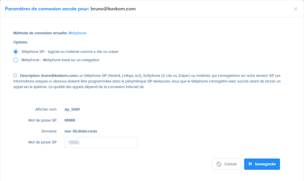 predictif parametre de connexion vocale