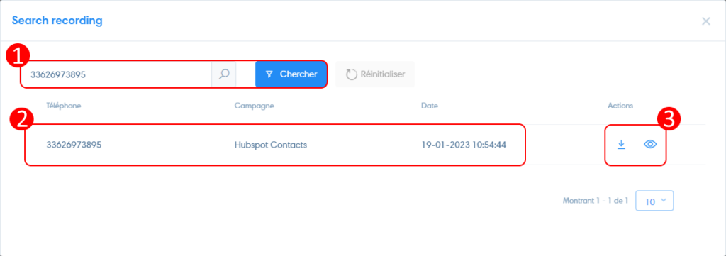 recherche enregistrements d'appels campagnes predictive