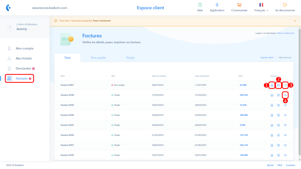 Accéder à vos factures sur votre espace client